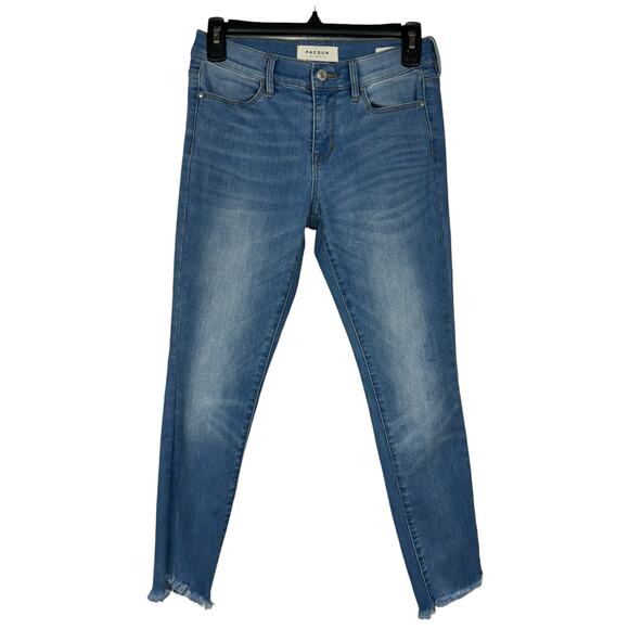 PacSun SZ 25 Ankle Jeggings Jeans Low-Rise Frayed Step Hems Zip-Fly Light Wash - Picture 1 of 11